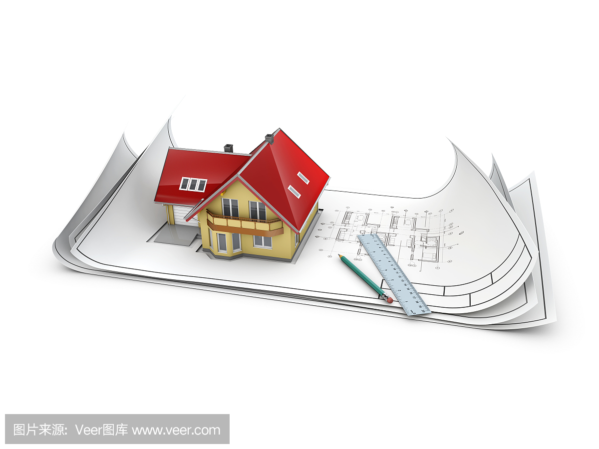 建筑項目的建筑師俯視圖的3d插圖